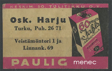 Kauppiasetiketti, Paulig, Osk. Harju, Turku 