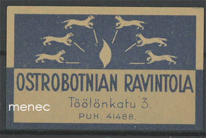 Tulitikkuetiketti, Ostrobotnian Ravintola, Helsinki 