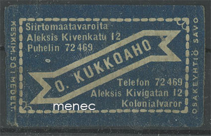 Kauppiasetiketti, O. Kukkoaho, Helsinki 