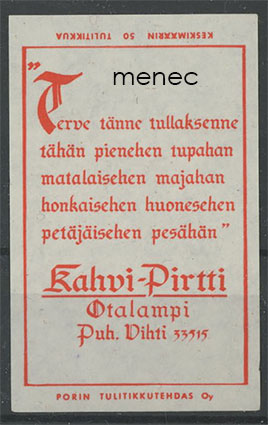 Tulitikkuetiketti, Kahvi-Pirtti, Otalampi, Vihti 