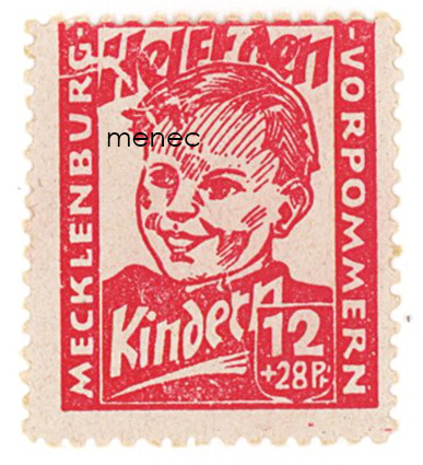 Saksa, NL:n miehitysvyöhyke, Mecklenburg-Vorpommern, 4 kpl, mm. lapsiapu 1945, 12+28 Pf, kuvakevirhe 28V 