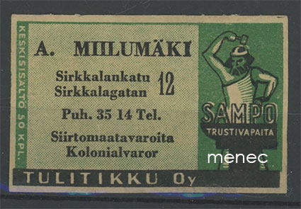 Seppä-etiketti, vanha malli, vihreä, A. Miilumäki, Sirkkalankatu 12, Turku 