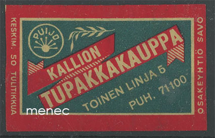 Kauppiasetiketti, Kallion Tupakkakauppa, Helsinki 