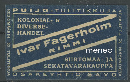 Kauppiasetiketti, Ivar Fagerholm, Rimmi, Kokkola 