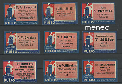 Tulitikkuetikettejä, Puijo-sarjaa, 9 kpl 