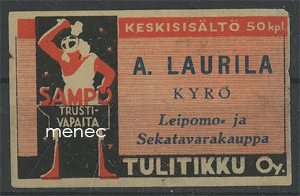 Seppä-etiketti, A. Laurila, Kyrö, Pöytyä 