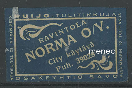 Tulitikkuetiketti, Ravintola Norma, Helsinki 