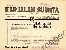 Karjalan suunta. 14.12.1933. Näytenumero 3 