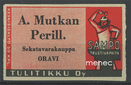 Seppä-etiketti, A. Mutkan Perill., Oravi 
