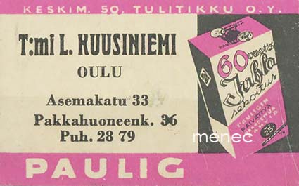 Kauppiasetiketti, Paulig, T:mi L. Kuusiniemi, Oulu 