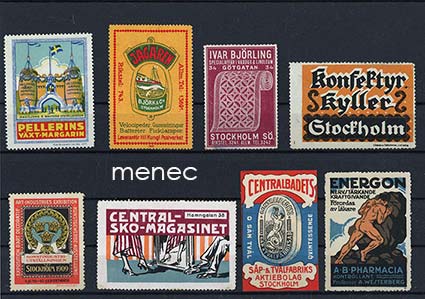 Ruotsalaisia yli 100-vuotiaita mainosmerkkejä, 8 kpl 