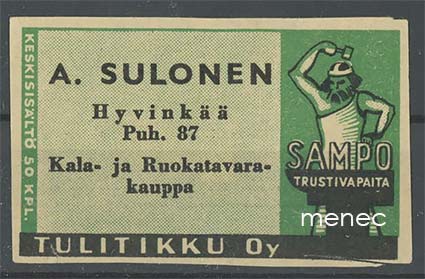 Seppä-etiketti, vihreä, A. Sulonen, Hyvinkää 