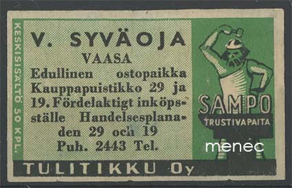 Seppä-etiketti, vihreä, V. Syväoja, Vaasa 