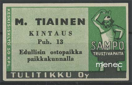 Seppä-etiketti, vihreä, M. Tiainen, Kintaus 