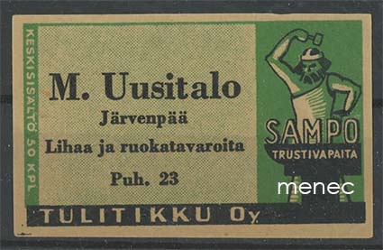 Seppä-etiketti, vihreä, M. Uusitalo, Järvenpää 