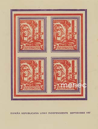 Espanja, sisällissota, Barcelona, pienoisarkki neljällä vinjetillä 1937 