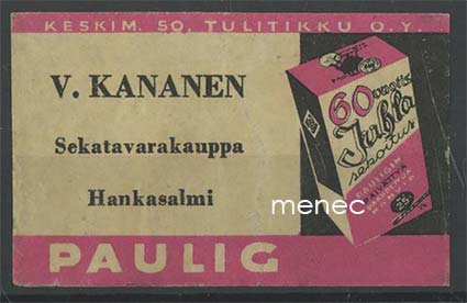 Kauppiasetiketti, Paulig, V. Kananen, Hankasalmi 