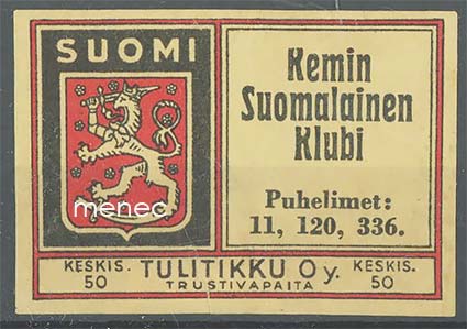 Tulitikkuetiketti, Kemin Suomalainen Klubi 