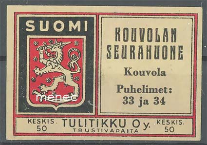 Tulitikkuetiketti, Kouvolan Seurahuone 