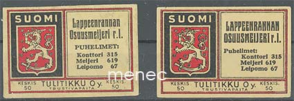 Tulitikkuetiketti, Lappeenrannan Osuusmeijeri, 2 erilaista 