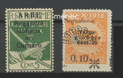 Fiume, sotilaspostimerkki 1921 ja Carnaro-saarten miehitysmerkki 1920 