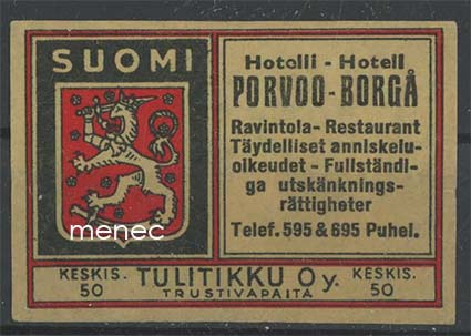 Tulitikkuetiketti, Hotelli Porvoo 