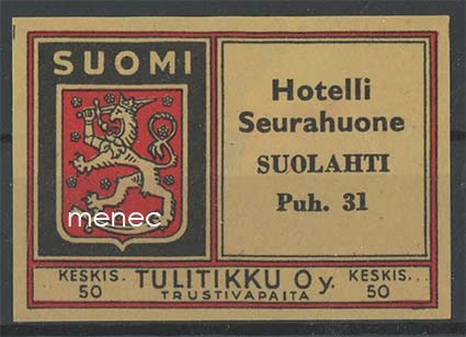 Tulitikkuetiketti, Hotelli Seurahuone, Suolahti 
