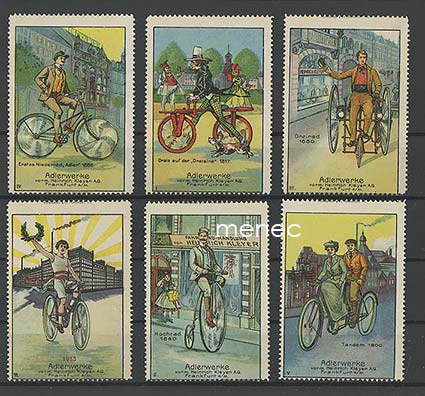 Eurooppalaisia mainosmerkkejä, polkupyöriä, 6 kpl 