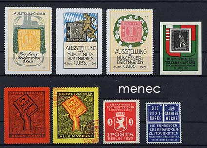 Eurooppalaisia mainosmerkkejä, filatelia, 8 kpl 