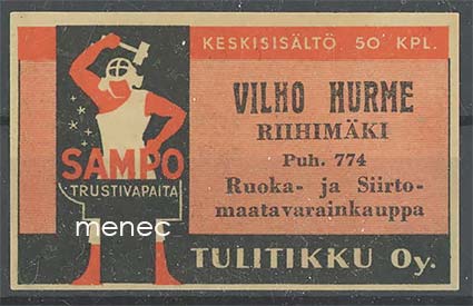Seppä-etiketti, Viljo Hurme, Riihimäki 