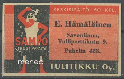 Seppä-etiketti, E. Hämäläinen, Savonlinna 