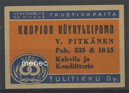 Kauppiasetiketti, Kuopion Höyryleipomo V. Pitkänen 