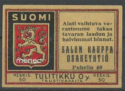 Tulitikkuetiketti, Salon Kauppa Oy 