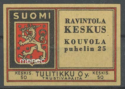 Tulitikkuetiketti, Ravintola Keskus, Kouvola 