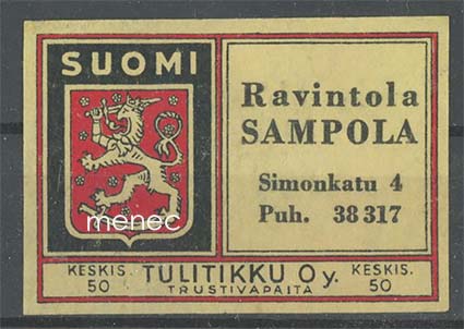 Tulitikkuetiketti, Ravintola Sampola, Helsinki 