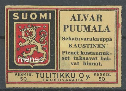 Tulitikkuetiketti, Alvar Puumala, Kaustinen 