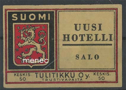 Tulitikkuetiketti, Uusi Hotelli, Salo 