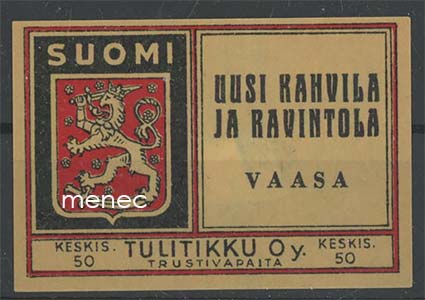 Tulitikkuetiketti, Uusi kahvila ja ravintola, Vaasa 
