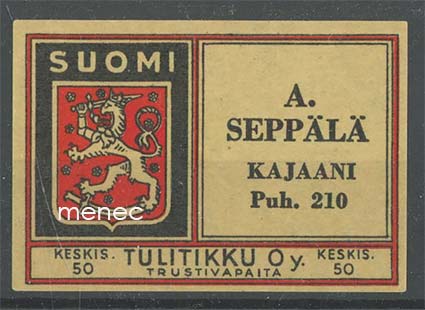 Tulitikkuetiketti, A. Seppälä, Kajaani 