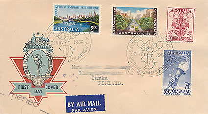 Australia, olympiamerkit 1956, 4 kpl, FDC 