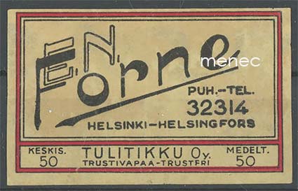 Kauppiasetiketti, E. N. Forne, Helsinki 