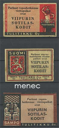 Tulitikkuetikettejä, Viipurin sotilaskodit, 3 kpl 