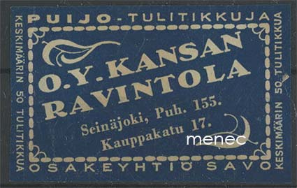 Kauppiasetiketti, Oy Kansan ravintola, Seinäjoki 