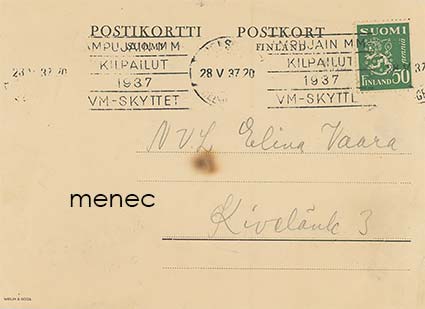 Elina Vaaran saama kokouskutsu NVL:n liittohallinnon kokoukseen 1937 