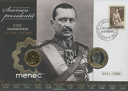 G. E. Mannerheim, rahakuori: juhlaraha 5 euroa ja kullattu 5 mk 1946 