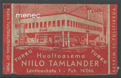 Tulitikkuetiketti, Huoltoasema Niilo Tamlander, Turku 