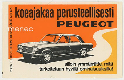 Tulitikkuetiketti, iso, Koeajakaa perusteellisesti Peugeott, iso 