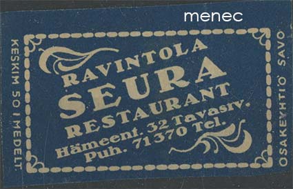 Tulitikkuetiketti, Ravintola Seura, Helsinki 