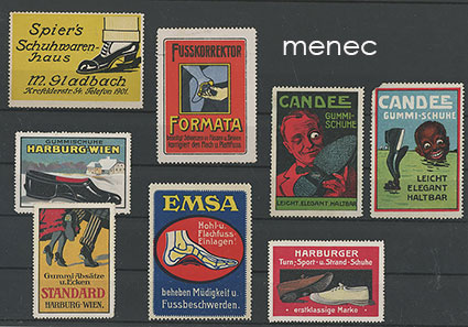 Eurooppalaisia mainosmerkkejä, jalkineita, 8 kpl 