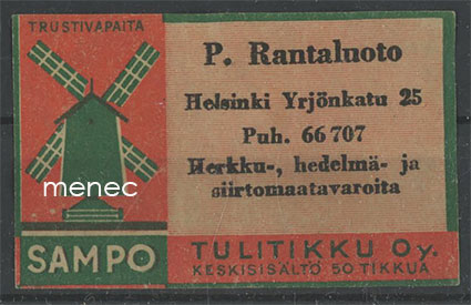 Kauppiasetiketti, P. Rantaluoto, Helsinki 